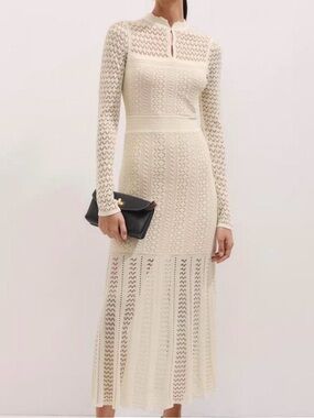 NWT ME+EM Cream Crochet Knit Long-Sleeve Maxi Dress